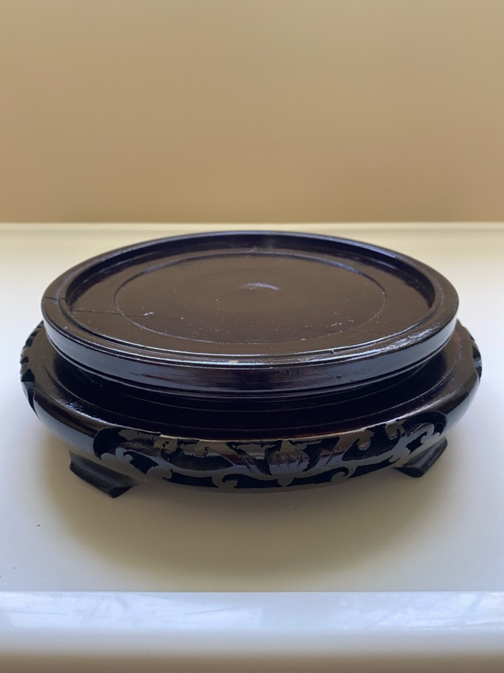 Vintage Chinese Carved Wood Round Display Stand Top Inside Rim 6.5" W - #6